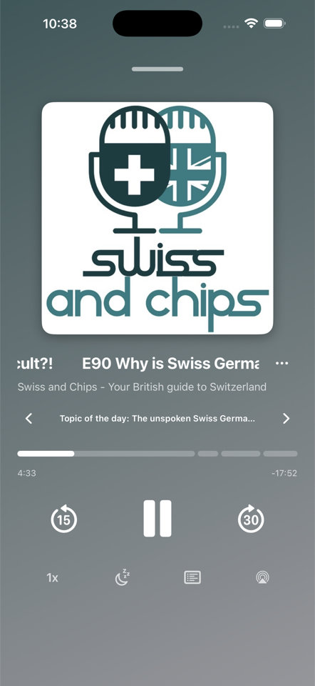 JollyPod player screen with playback controls and chapter progress