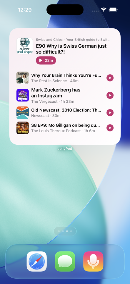 JollyPod widget and app icon on the iPhone Home Screen